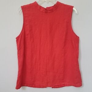 Banana Republic Top Womens L Linen Cotton Orange Sleeveless Button Back Tunic